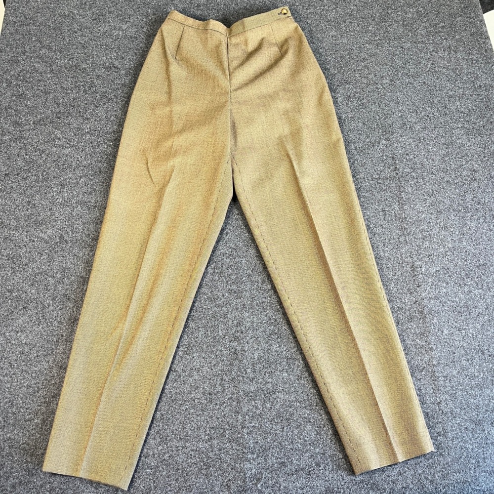 Liz Claiborne Collection Vintage Sz 6 Wool Blend Houndstooth Trousers Tan‎ Brown